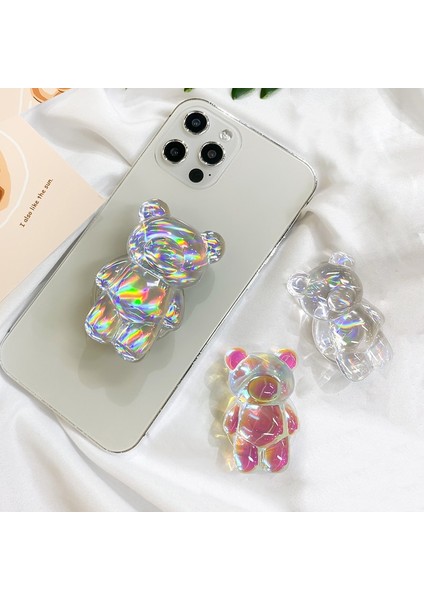 Renkli Lazer Ayı Stili Kore Aurora Lazer Ayı Cep Telefonu Tutucu iPhone 13 Için Grip Tok Braketi Katlanabilir Griptok Katlanabilir Katlanır Parmak Standı (Yurt Dışından) fiyatları