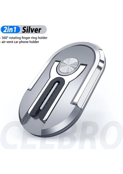 2'si 1 Arada Gümüş Stili 2 In 1 Evrensel Çok Amaçlı Cep Telefonu Braketi Tutucu Standı 360 Derece Parmak Yüzük Araç Telefonu Montaj Standı iPhone Için Hava Firar (Yurt Dışından)