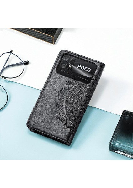 Xiaomi Poco C40 Deri Kılıf Kapak Çevirin Darbeye Zarif (Yurt Dışından)