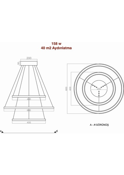 Skygarden 40-60-40 cm Üçlü Iç Dış LED Işıklı Avize indirimleri