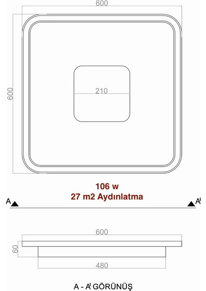 Samsung Ledli Tavan Tipi Plafonier Orta Işıklı LED Avize 60 x 60 cm modelleri