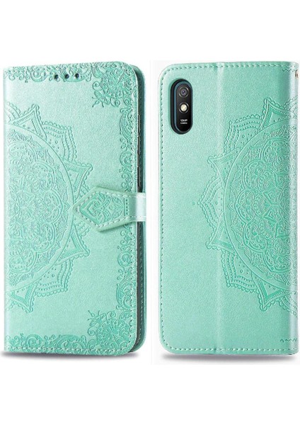 Redmi 9A Darbeye Deri Kılıf Zarif Desen Basit Flip Case (Yurt Dışından)