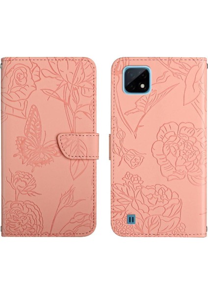 Realme C11 Pu Deri Kapak Çevirin Çiçekler ve Kelebekler ile (Yurt Dışından)