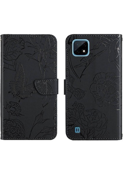 Realme C11 Pu Deri Kapak Çevirin Çiçekler ve Kelebekler ile (Yurt Dışından)