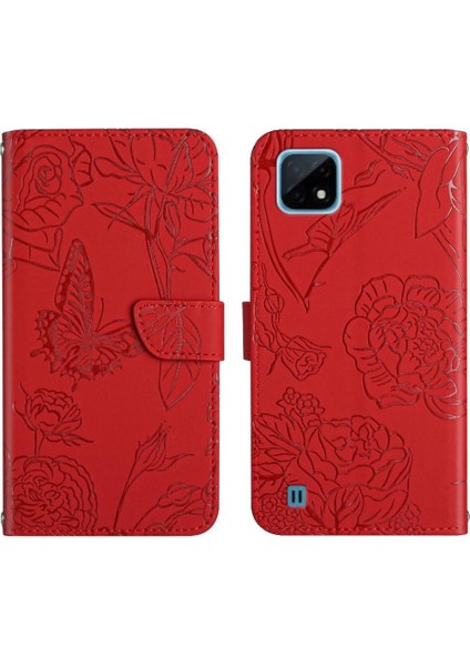 Realme C11 Pu Deri Kapak Çevirin Çiçekler ve Kelebekler ile (Yurt Dışından)
