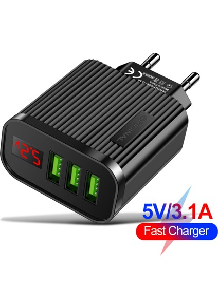 3 Port USB Telefon Şarj Cihazı 5V 3.1A Dijital LED Ekran Ab Tak Için Seyahat Duvar Şarj Adaptörü (Yurt Dışından)