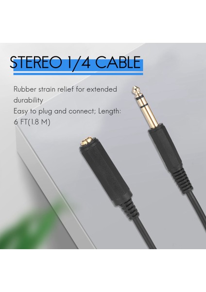 6,35 mm (1/4 Inç) Stereo Fiş Erkek - 6,35 mm (1/4 Inç) Dişi Kablo, Altın Kaplama Ses Kablosu Stereo Kablosu, Uzatma Kablosu, 6 Ft (1,8 M) (Yurt Dışından) fırsatları