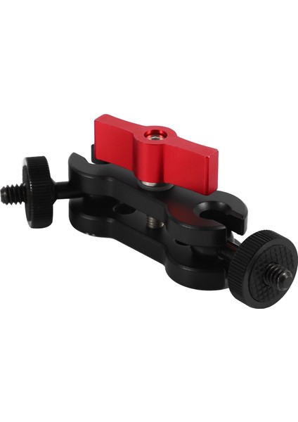 Alüminyum Alaşımlı Çok Fonksiyonlu Çift Bilyalı Kafa Sıcak Ayakkabı 1/4 Inç Tripod Kol Montaj Adaptörü Dslr Kamera Aksesuarı Monitör LED Işık Kırmızı (Yurt Dışından) fırsatları