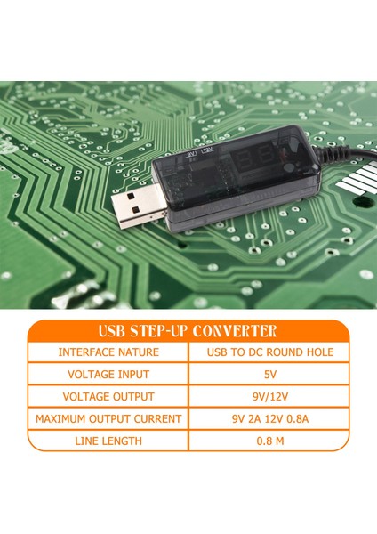 USB Güçlendirme Kablosu 5V 9V'A Kadar Adımlı 12V Ayarlanabilir Gerilim Dönüştürücü 1A Anahtarlı ve LED Voltmetre Ekranlı Yükseltici Volt Trafo Dc Güç Regülatörü (Yurt Dışından)
