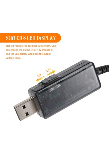 USB Güçlendirme Kablosu 5V 9V'A Kadar Adımlı 12V Ayarlanabilir Gerilim Dönüştürücü 1A Anahtarlı ve LED Voltmetre Ekranlı Yükseltici Volt Trafo Dc Güç Regülatörü (Yurt Dışından)