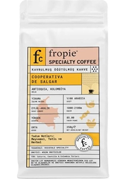 Specialty Coffee - Kavrulmuş Nitelikli Öğütülmüş Kahve - Kolombiya, Cooperative De Salgar- 250 G fiyatları