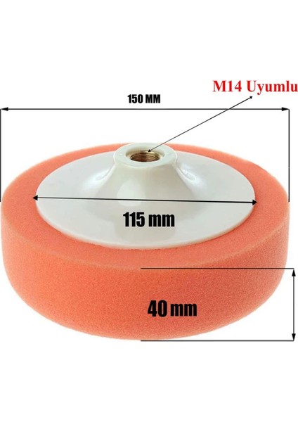 Pasta Cila Polisaj Süngeri Zımpara Tabanlı Turuncu 150 mm + M14 Matkap Aparatı modelleri