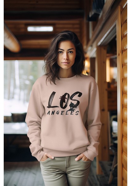 Los Angelas Tarz Baskılı Kadın Bisiklet Yaka Sweatshirt