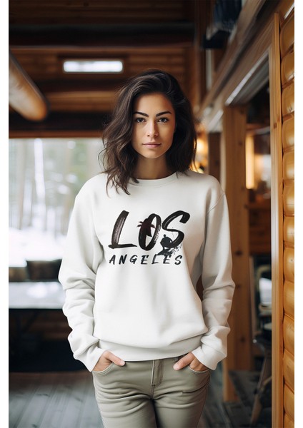 Los Angelas Tarz Baskılı Kadın Bisiklet Yaka Sweatshirt fiyatları