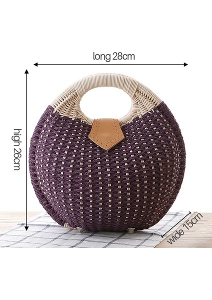 Mor Tarzı Yuvarlak Hasır Plaj Çantası Eski El Yapımı Dokuma Omuz Çantası Rafya Daire Rattan Çantalar Bohem Yaz Tatili Günlük Çantalar (Yurt Dışından) fiyatları