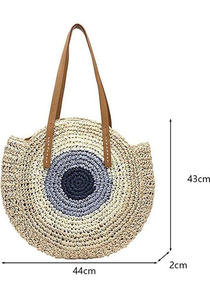 Çizgili-Bej Tarzı Yuvarlak Hasır Plaj Çantası Eski El Yapımı Dokuma Omuz Çantası Rafya Daire Rattan Çantalar Bohem Yaz Tatili Günlük Çantalar (Yurt Dışından) fiyatları