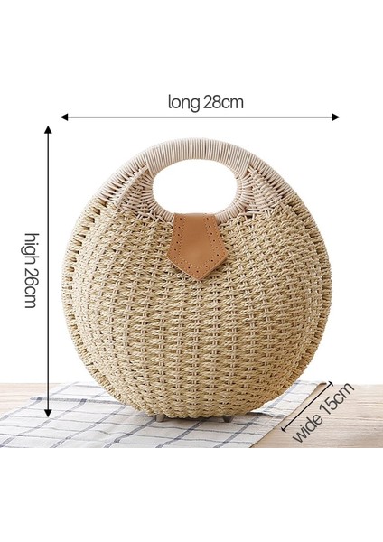 Bej 1 Stil Yuvarlak Hasır Plaj Çantası Eski El Yapımı Dokuma Omuz Çantası Rafya Daire Rattan Çantalar Bohem Yaz Tatili Günlük Çantalar (Yurt Dışından) fiyatları