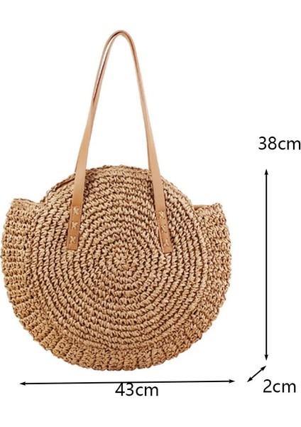 Kahverengi-Orta Stil Yuvarlak Hasır Plaj Çantası Eski El Yapımı Dokuma Omuz Çantası Rafya Daire Rattan Çantalar Bohem Yaz Tatili Günlük Çantalar (Yurt Dışından) fiyatları