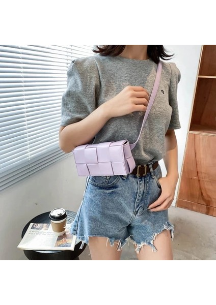 Açık Yeşil Stil Leather Woven Small Waist Bags For Women Luxury Bag Luxury Weave Cassette Waist Belt Bag Rend Chest Pouch Female (Yurt Dışından) indirimleri