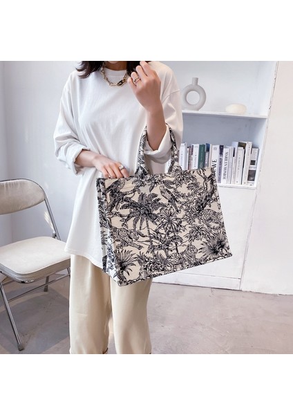 S Tarzı 2021 Luxury Designer Handbag For Women Luxury Bag Jacquard Embroidery Shopper Beach Shoulder Bag Canvas Tote Bag (Yurt Dışından) modelleri