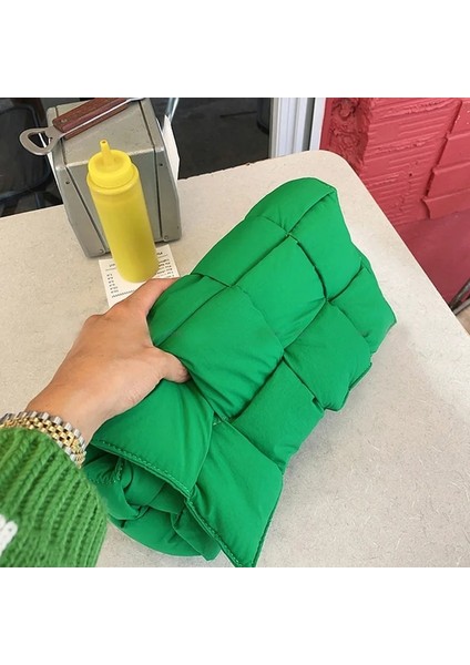 Yeşil B Tarzı Dokuma Pamuklu Kadın Omuz Çantası Tasarımcı Yastıklı Uzay Kadınlar Için Crossbody Çanta Pamuklu Ped Kare Çanta Moda Çanta Yeni (Yurt Dışından)