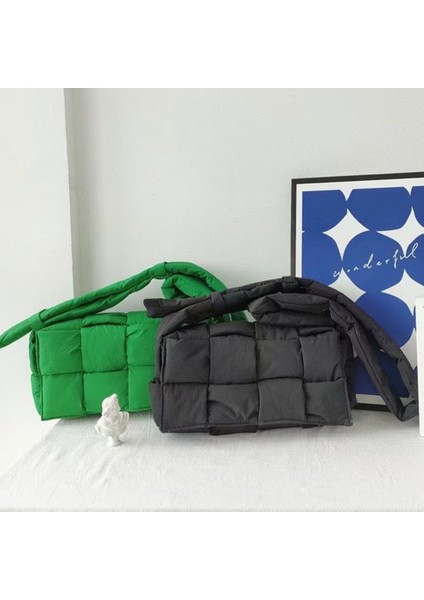 Yeşil B Tarzı Dokuma Pamuklu Kadın Omuz Çantası Tasarımcı Yastıklı Uzay Kadınlar Için Crossbody Çanta Pamuklu Ped Kare Çanta Moda Çanta Yeni (Yurt Dışından) fırsatları