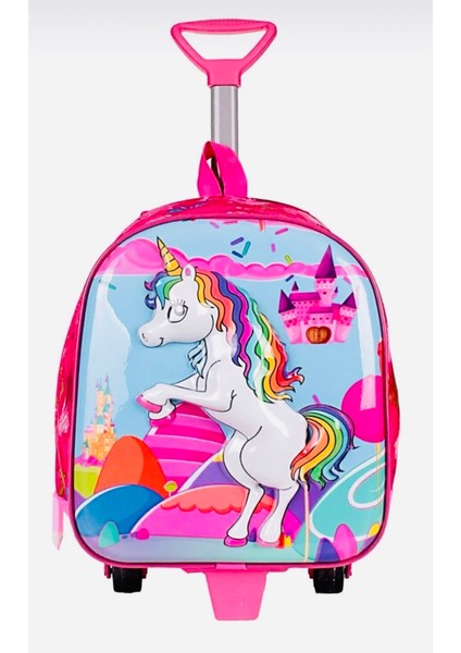 Kız Çocuk Pembe Unicorn Çekçekli Çanta