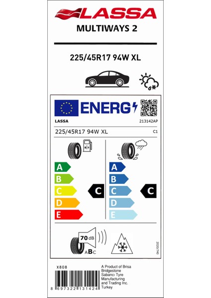 225/45 R17 94W Xl Multıways 2 4 Mevsim Lastiği (Üretim Yılı: 2024)