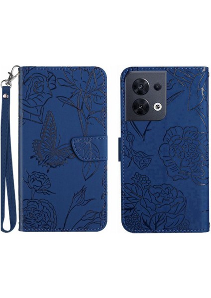 Oppo Oppo 8 5g Çiçekler ve Kelebekler Için Kılıf Pu Deri Kapak Çevirin (Yurt Dışından)