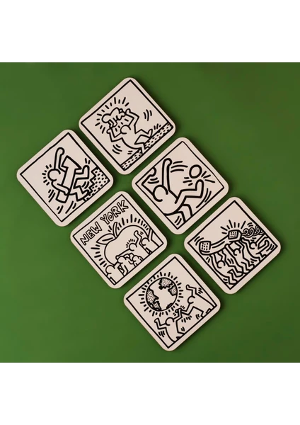 Bella Maison Keith Haring 6'lı Bardak Altlığı Siyah (10X10 Cm)