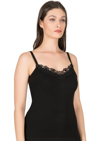 Özkan 0110 Kadın Ribana Pamuklu Güpürlü Esnek Rahat İnce Askılı Atlet