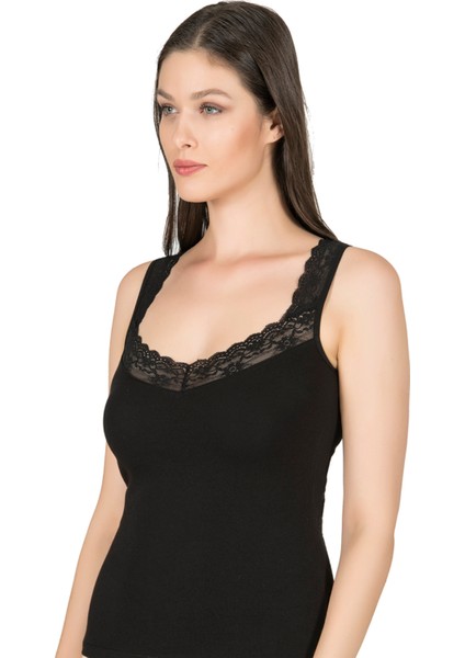 0181 Kadın Pamuklu Dantel Yakalı Kalın Dantel Askılı Atlet modelleri