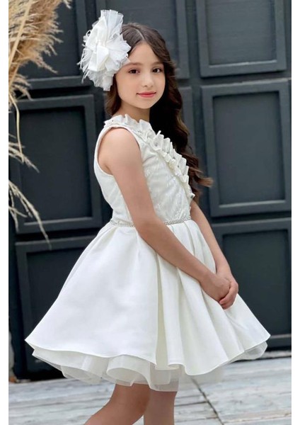 Kız Çocuk Tek Omuz Taş Detaylı Eteği Kabarık Beyaz Abiye fırsatları