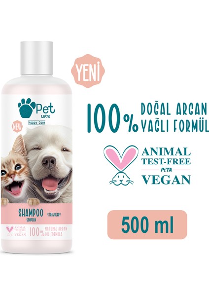 Pet Love Kedi ve Köpekler İçin Şampuan Çilek 500 ml 100% Doğal Argan Yağlı