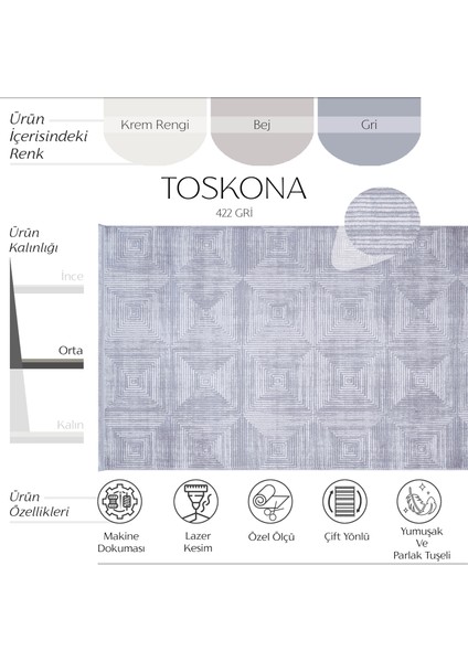 Toskona 422 Gri Salon Halısı Lazer Kesim Koridor Halısı Kesme Halı Yolluk Yatak Odası Halısı fiyatları