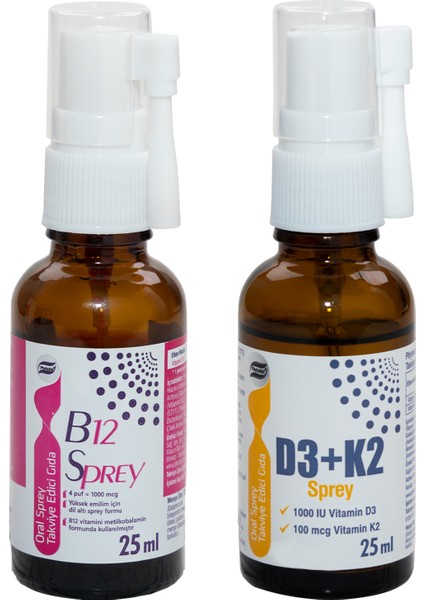D3 + K2 Sprey - 25 ml & Vitamin B12 Sprey - 25 ml (Çilek Aromalı)