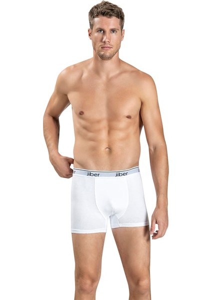 Erkek Beyaz Pamuklu Likralı Boxer 156 3 Lü Adet