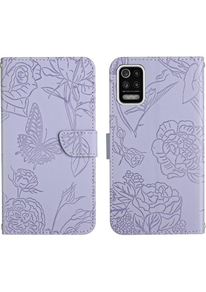 Lg K42 Anti-Damla Koruma Çiçekler ve Bilek Pu ile Kelebekler Için Kılıf (Yurt Dışından)