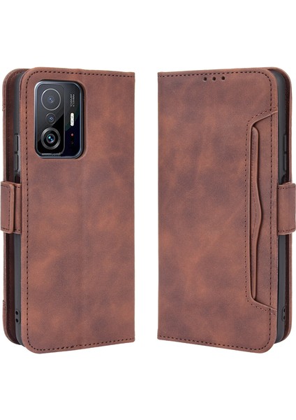 Xiaomi Mi 11T/11T Pro ile Uyumlu Kickstand Koruyucu, Kredi Kartı Tutacağı Pu Deri Darbeye Dayanıklı Telefon Kılıfı (Yurt Dışından)