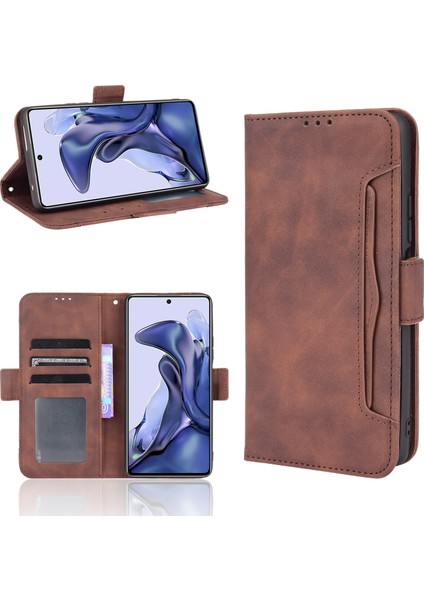 Xiaomi Mi 11T/11T Pro ile Uyumlu Kickstand Koruyucu, Kredi Kartı Tutacağı Pu Deri Darbeye Dayanıklı Telefon Kılıfı (Yurt Dışından) fırsatları