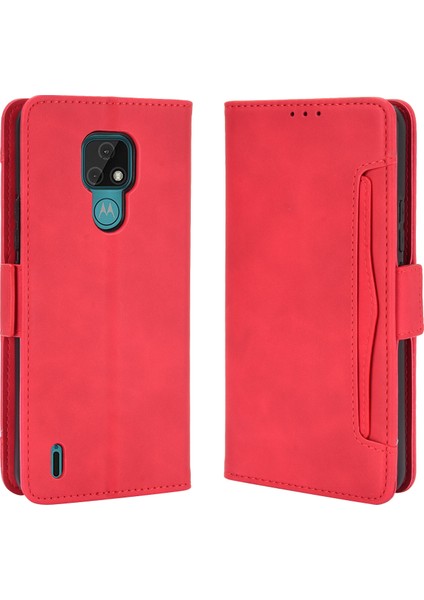 Motorola Moto E7 ile Uyumlu Kickstand Koruyucu, Kredi Kartı Tutacağı Pu Deri Darbeye Dayanıklı Telefon Kılıfı (Yurt Dışından)