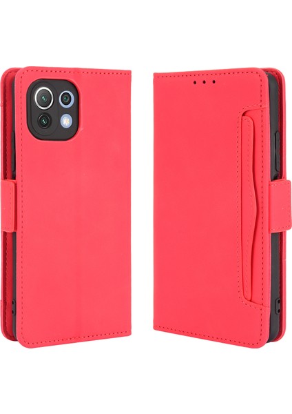 Xiaomi Mi 11 Lite ile Uyumlu Kickstand Koruyucu, Kredi Kartı Tutacağı Pu Deri Darbeye Dayanıklı Telefon Kılıfı (Yurt Dışından)