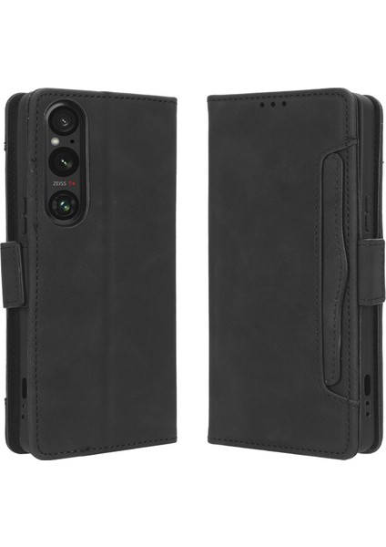 Sony Xperia 1 V ile Uyumlu Kickstand Koruyucu, Kredi Kartı Tutacağı Pu Deri Darbeye Dayanıklı Telefon Kılıfı (Yurt Dışından)