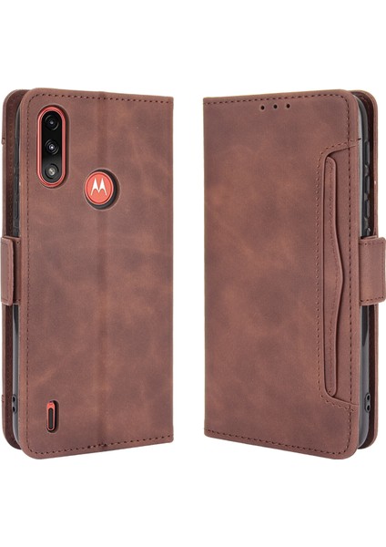 Motorola Moto E7 Power ile Uyumlu Kickstand Koruyucu, Kredi Kartı Tutacağı Pu Deri Darbeye Dayanıklı Telefon Kılıfı (Yurt Dışından)