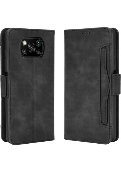 Xiaomi Mi Poco X3/x3 Pro/x3 Nfc ile Uyumlu Kickstand Koruyucu, Kredi Kartı Tutacağı Pu Deri Darbeye Dayanıklı Telefon Kılıfı (Yurt Dışından)