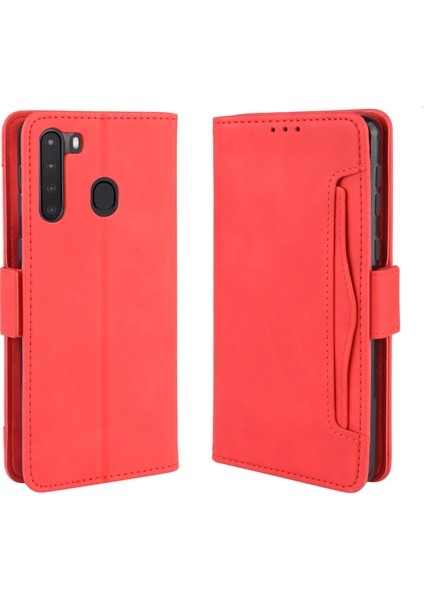 Samsung Galaxy A21 ile Uyumlu Kickstand Koruyucu, Kredi Kartı Tutacağı Pu Deri Darbeye Dayanıklı Telefon Kılıfı (Yurt Dışından)