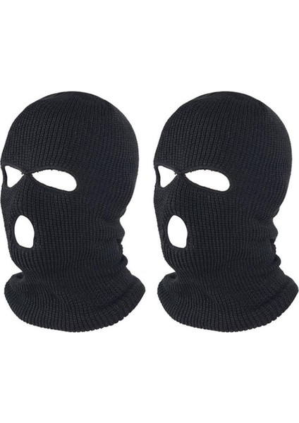 2x Tam Yüz Kapak Kayak Maskesi Şapka 3 Delik Rüzgar Geçirmez Örgü Kasketleri Kaput Kış Sıcak Unisex Kapaklar Siyah (Yurt Dışından)