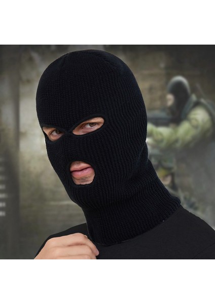 2x Tam Yüz Kapak Kayak Maskesi Şapka 3 Delik Rüzgar Geçirmez Örgü Kasketleri Kaput Kış Sıcak Unisex Kapaklar Siyah (Yurt Dışından)