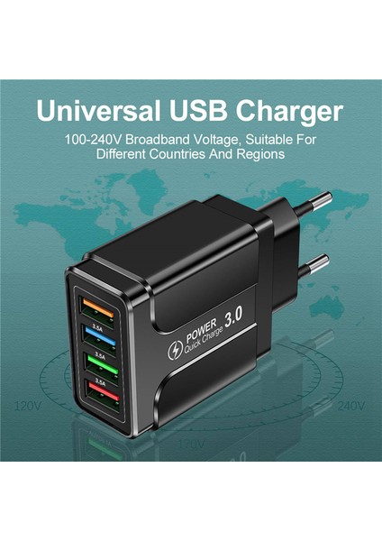 2x 45W 4 USB Hızlı Şarj Cihazı USB 3.0 Cep Telefonu Şarj Cihazı Şarj Cihazı Standart Adaptör Telefon Şarj Kafası-Ab Tak (Yurt Dışından)