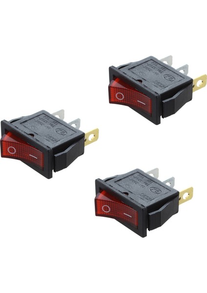 3x Basmalı Anahtar Açık Kapalı Parlak Bipolar 28X10MM 250V 15A 3 Terminal Kırmızı (Yurt Dışından)